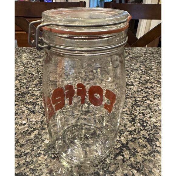 Vintage Clear Glass Jar Canister Coffee Spell Out MCM Retro Font Mid Century - Picture 4 of 13